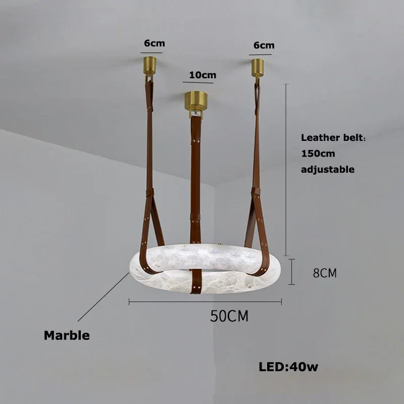 Afralia™ Modern Brown Leather Round Ring Lucite Pendant Light