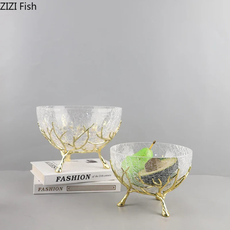 Afralia™ Golden Branches Glass Bowl Set for Home Kitchen Desserts and Snacks