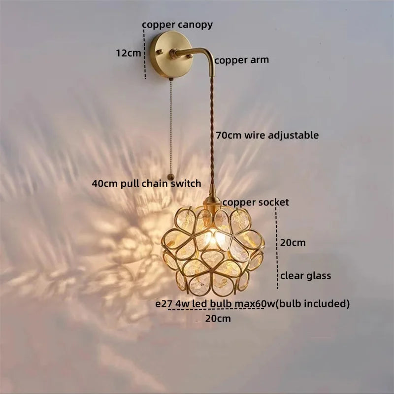 Afralia™ Copper Glass LED Wall Sconce Pull Chain Switch - Modern Stair Light Fixtures