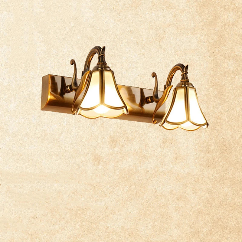 Afralia™ Vintage Golden Trumpet Glass Wall Light for Bedroom, Bathroom, Makeup Mirror.