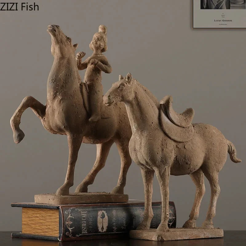 Afralia™ Terracotta Warriors Horse Sculpture Desk Decor Resin Ornament Unearthed Pottery Figurine