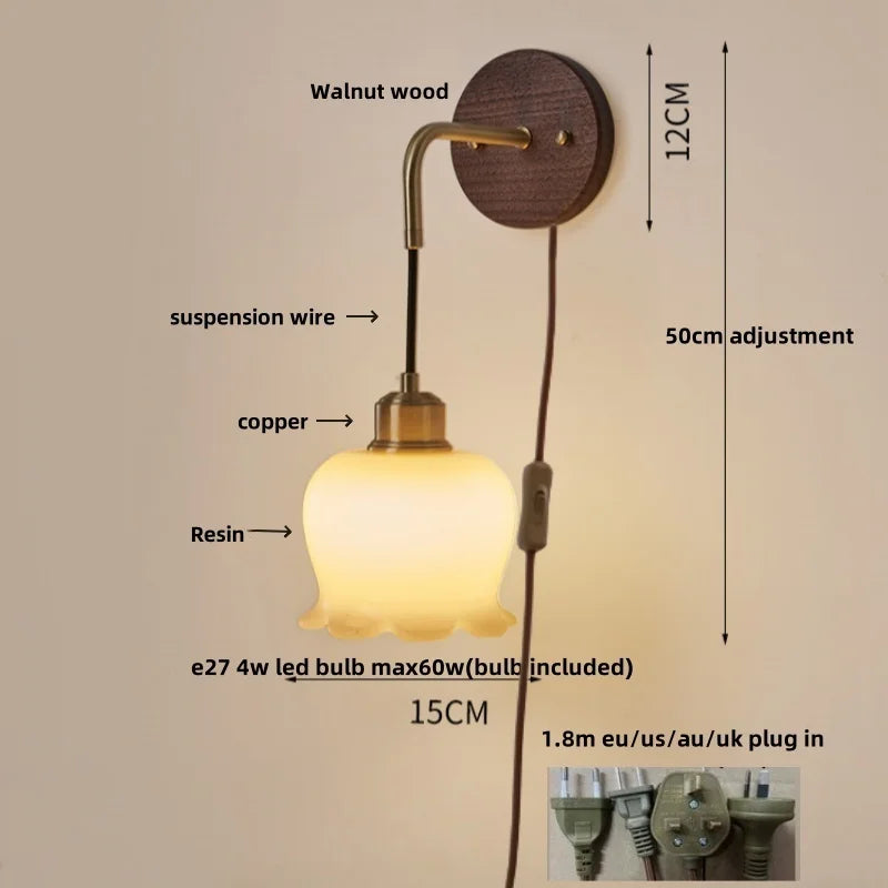 Afralia™ Adjustable LED Wall Light Fixture with Ceramic Wood Base for Home Decor