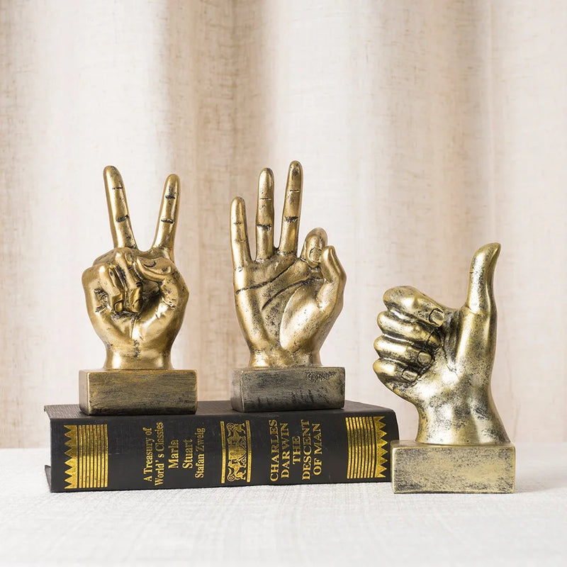 Afralia™ Resin Hand Gesture Sculpture Retro Home Office Decor Ornament