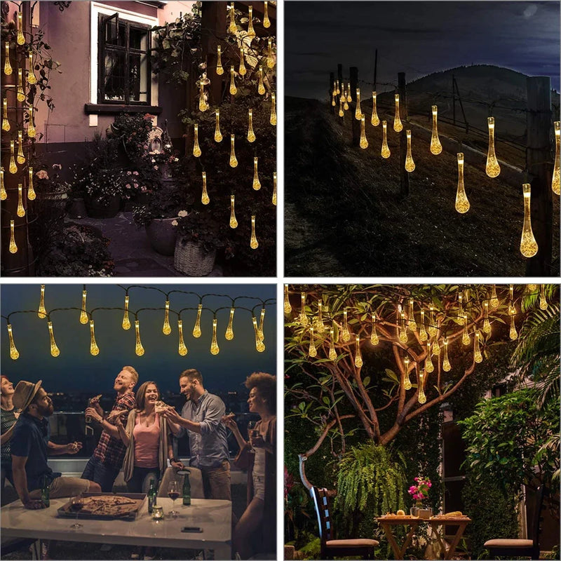 Afralia™ Solar Waterdrop Fairy Lights: 8 Modes, Waterproof Outdoor String Lamp for Christmas Garden Decor.