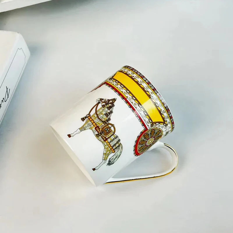 Afralia™ Bone Porcelain Coffee Mug Cup Saucer Set for Dining Table Tea Fruits Juice