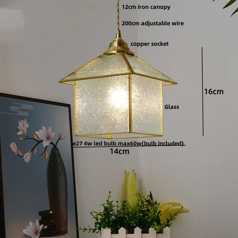 Afralia™ Brass Vintage Glass Pendant Lamp Adjustable LED Dining Room Kitchen Fixture