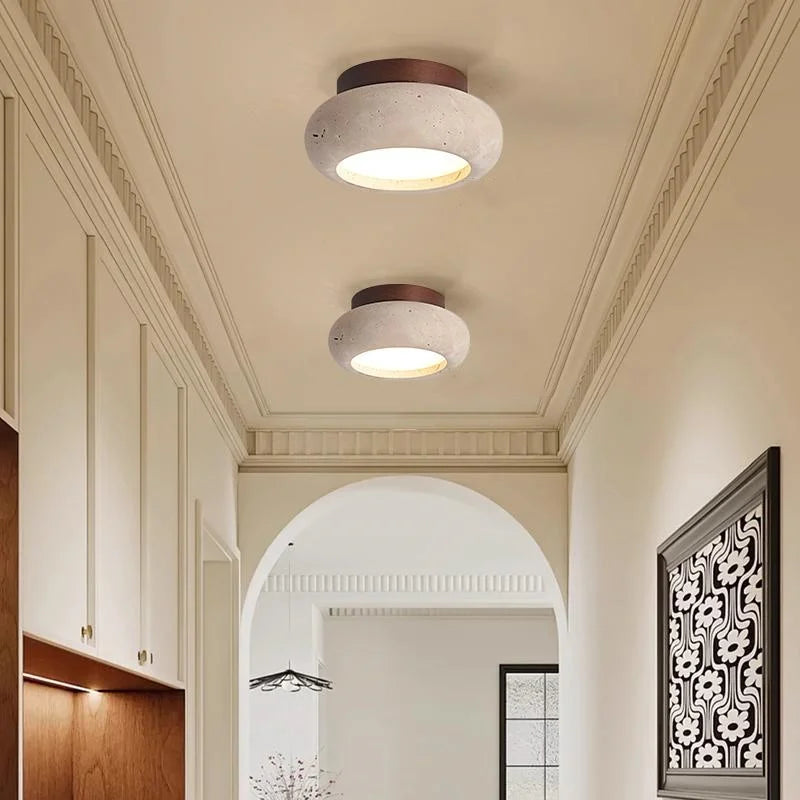 Afralia™ Natural Yellow Travertine Wood Canopy LED Ceiling Light - Nordic Modern Ellipse-Look