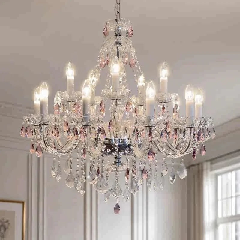 Afralia™ Pink Glass Chandelier: Luxury LED Pendant Lights for Living Room and Bedroom