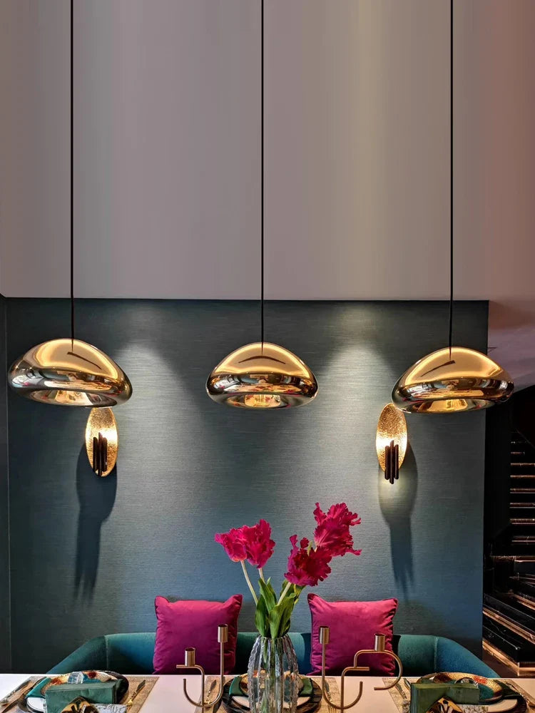 Afralia™ Glass Gold Ceiling Pendant Lamps LED Dining Bar Kitchen Lighting Fashion Lustres