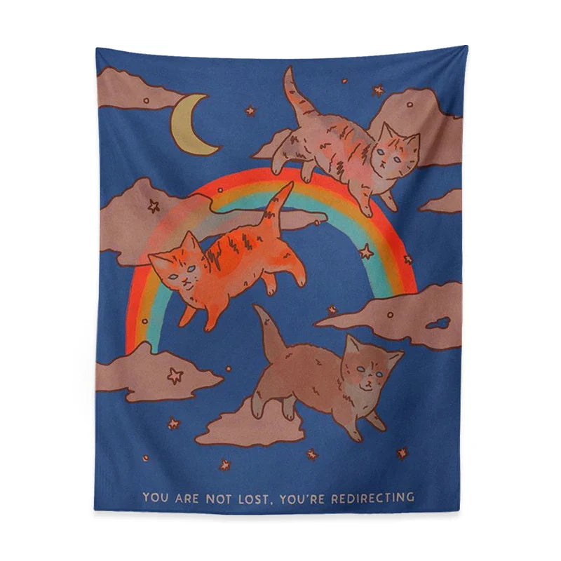 Rainbow Cat Tapestry Wall Hanging for Kids Room Decor by Afralia™