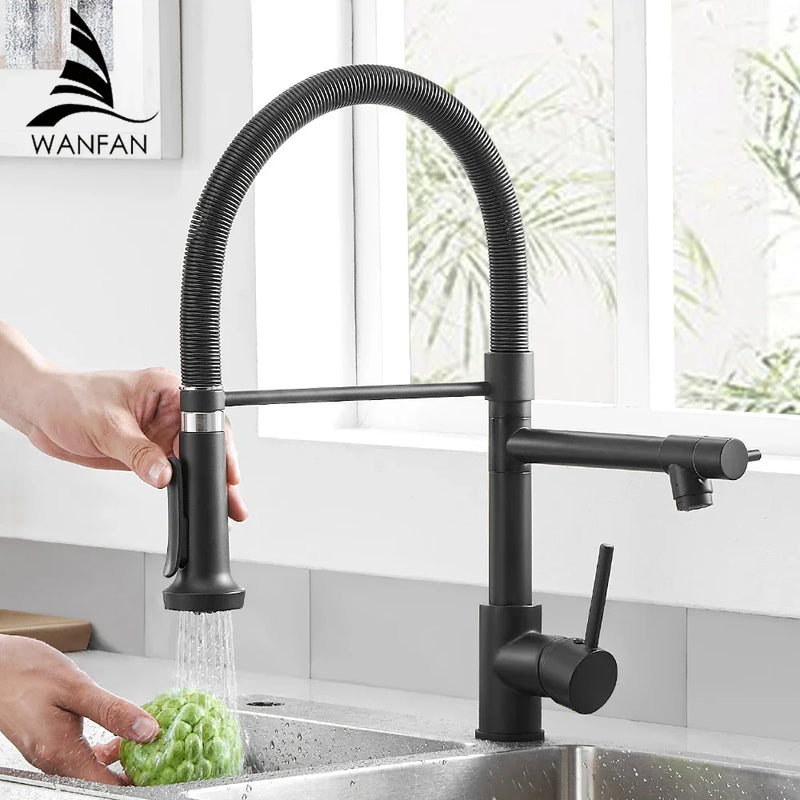 Afralia™ Matte Black Kitchen Faucet with Dual Pull Down Spout, Solid Brass Single Handle Sink Mixer