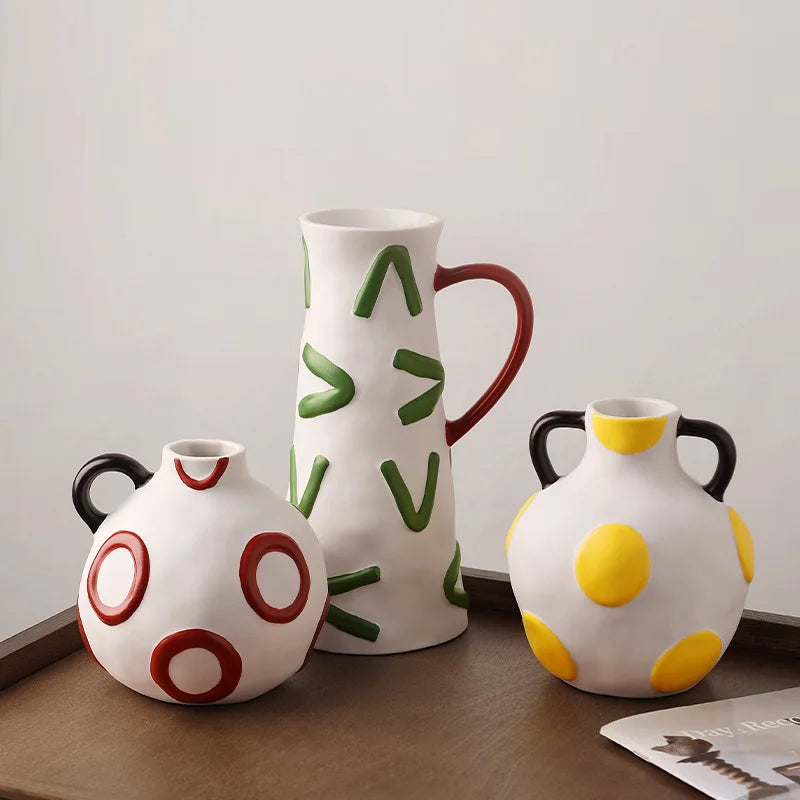 Afralia™ Ceramic Vase Kettle Geometric Graffiti Flowerpot Home Decoration Accessories