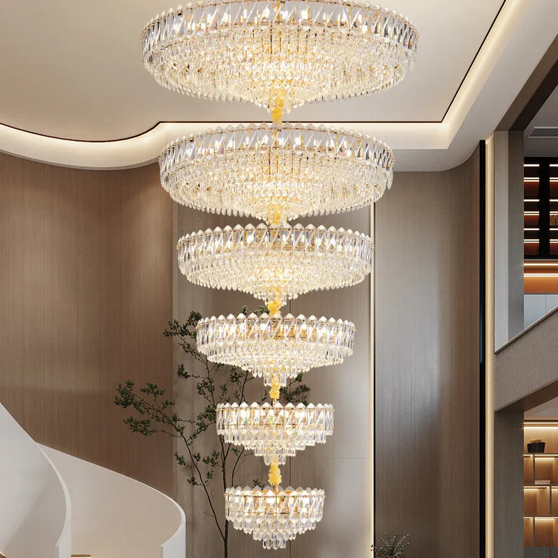 Afralia™ Modern Crystal Chandelier for Duplex Living Room, Lift High Hollow Design