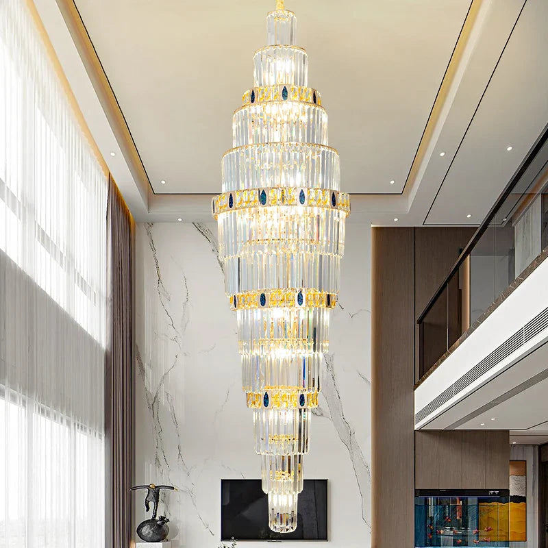 Afralia™ Crystal Chandelier: Duplex Building Spiral Staircase Contemporary Light Luxury Fixture