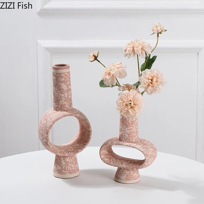 Afralia™ Hollow Ceramic Vase for Desk Decoration and Flower Arrangement