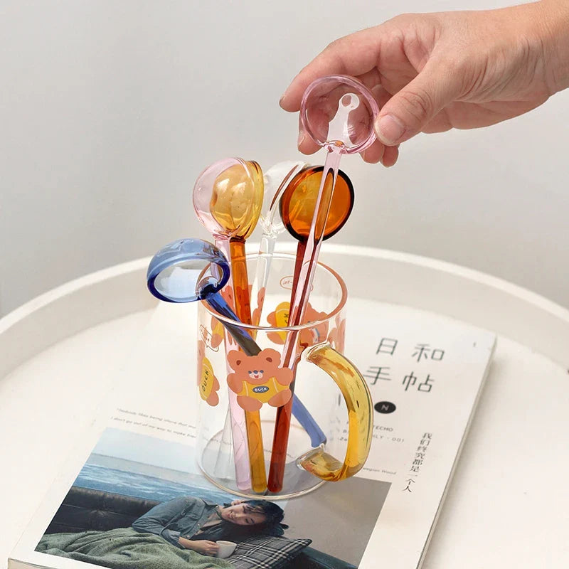 Afralia™ Glass Milk Spoon: Colored Transparent Long Handle Coffee Dessert Stirring Spoon