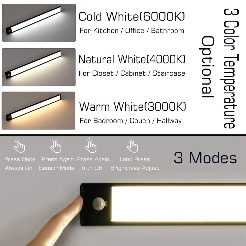 Afralia™ LED Cabinet Light Bar Motion Sensor Magnet Lamp Wardrobe Kitchen