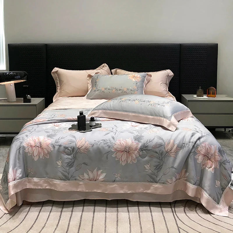 Afralia™ Lyocell Fiber Flowers Summer Quilt Bedding Set - Soft & Silky Comforter with Bed Sheet