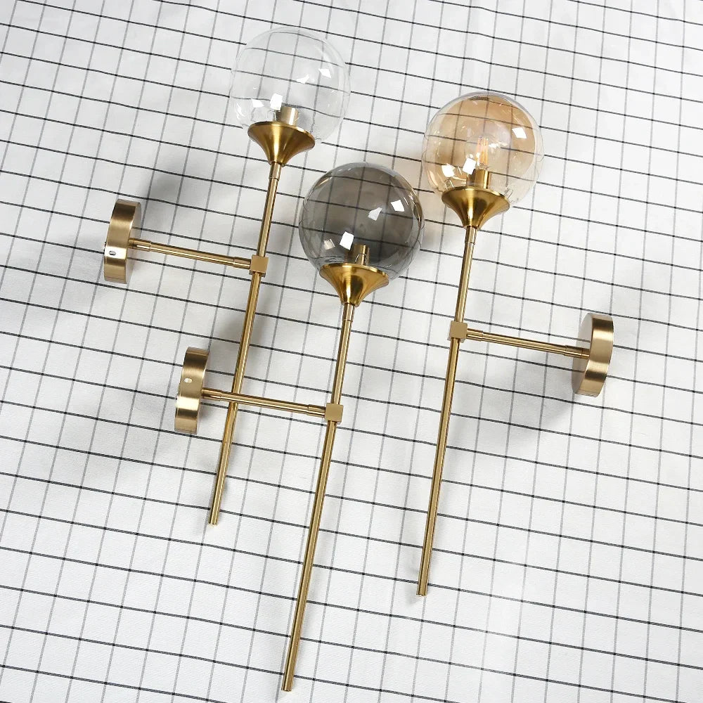 Afralia™ Gold Glass Wall Lamp LED Light for Kitchen Bathroom Mirror Indoor Lighting