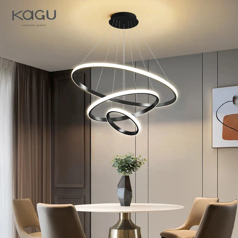 Afralia™ Modern LED Circle Pendant Chandelier Black for Living Dining Kitchen