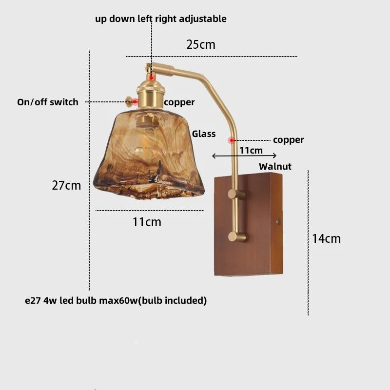 Afralia™ LED Glass & Wood Wall Lamp with Pull Chain Switch for Living Room, Bedroom, Bathroom