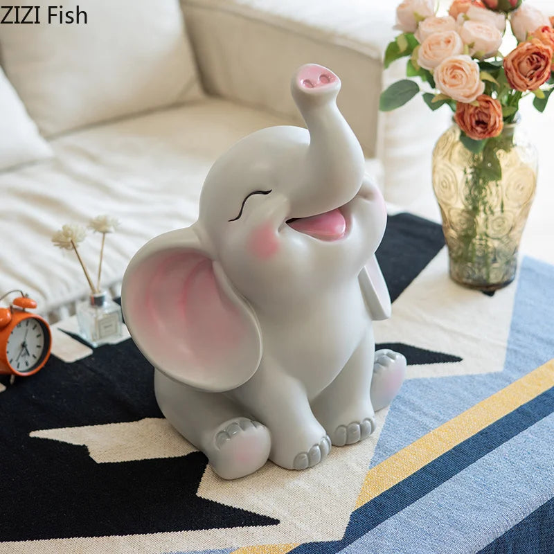 Afralia™ Elephant Child Savings Jar Piggy Bank Room Decor Resin Sculpture Elephant Ornament