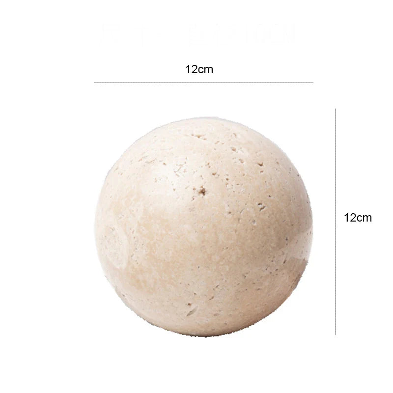 Afralia™ Marble Stone Ball Decor Table Shelf Vintage Travertine Sphere Sculpture