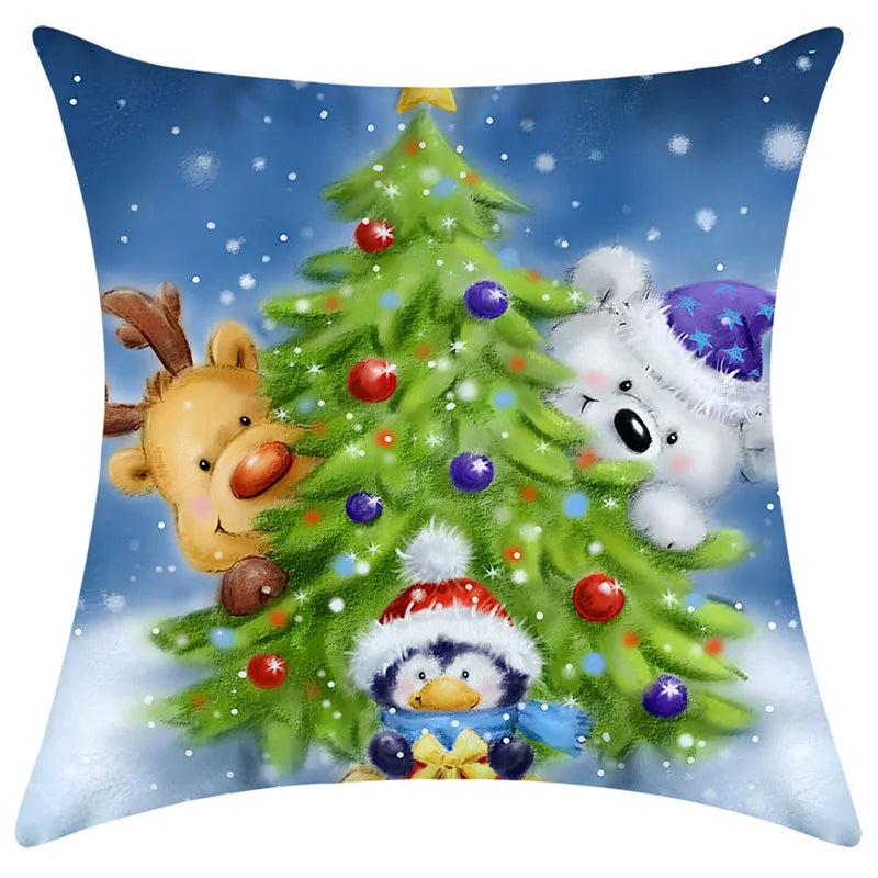 Afralia™ Christmas Pillowcase Deer Santa Tree Bear Print Cushion Cover