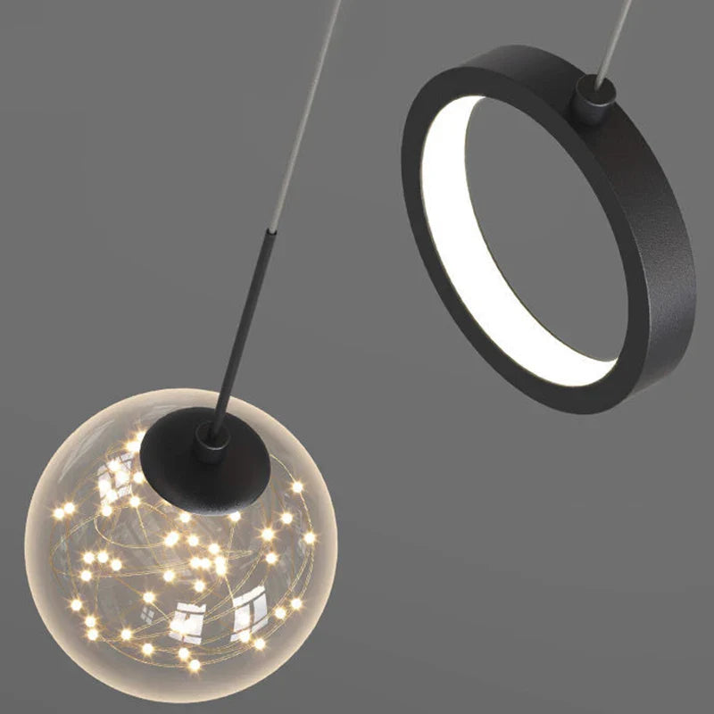 Afralia™ Glass Starry LED Pendant Lights for Nordic Bedroom Chandelier