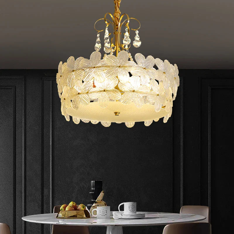 Afralia™ Nordic Glass Flower LED Pendant Chandelier for Kitchen Dining Living Room