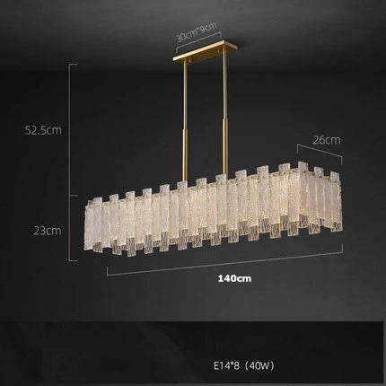 Afralia™ Rectangular Golden Copper Glass LED Chandelier for Dinning Room