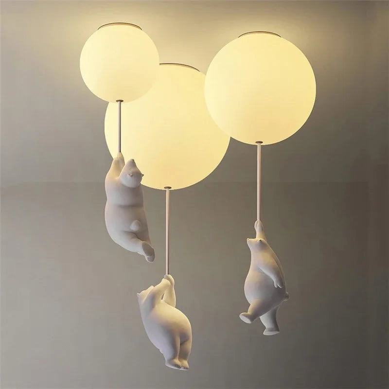 Afralia™ Little Bear Cartoon Pendant Lamp for Kids Room Bedroom Living Room