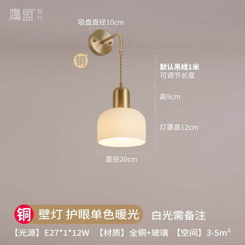 Cream Glass Copper Pendant Light LED E27 Modern Fixture for Bedroom, Living Room, Cafe by Afralia™