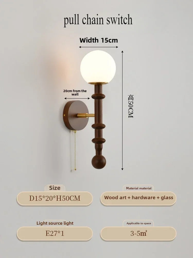 Afralia™ Wood Glass Ball Wall Sconce: Long LED Fixture for Living Room, Bedroom, Hotel