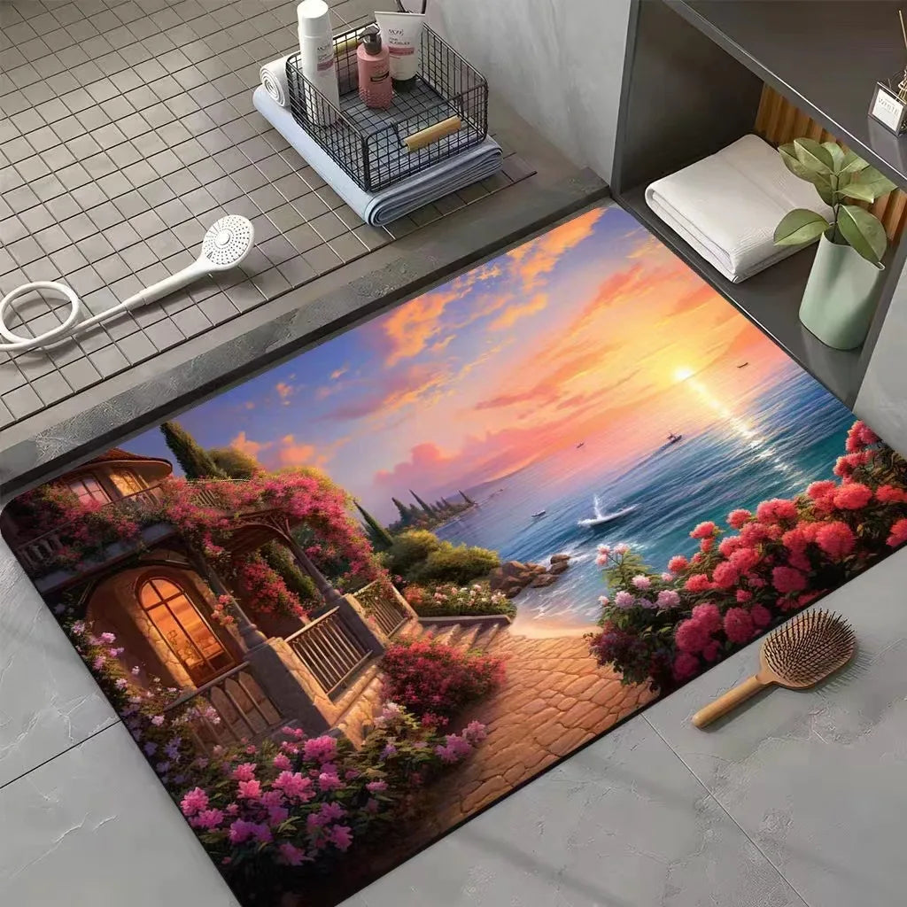 Afralia™ Seaside Scenery Bath Mat: Absorbent, Anti-Slip, Durable Bathroom Rug