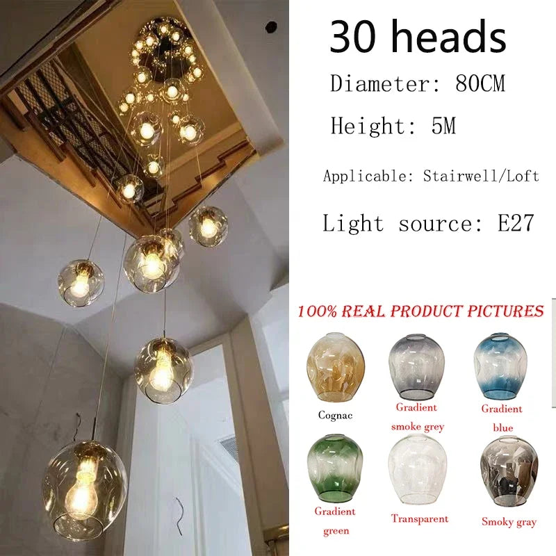 Afralia™ Rotating Stairwell LED Chandelier Glass Ball Modern Minimalist Nordic Long Chandelier