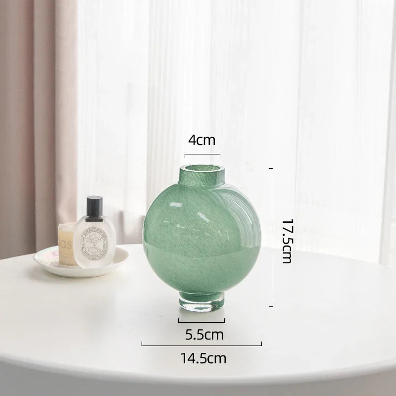 Afralia™ Round Green Glass Vase for Hydroponics & Floral Arrangement