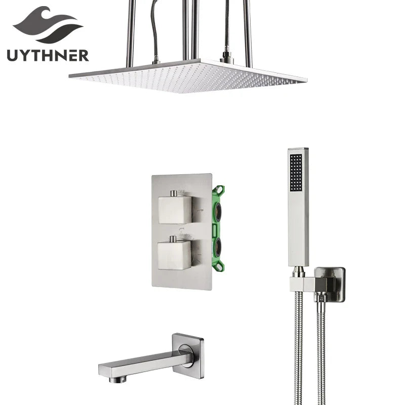 Afralia™ Thermostatic Shower Faucet with 20" Rainfall Head - Ceiling Mounted Bathtub Mixer