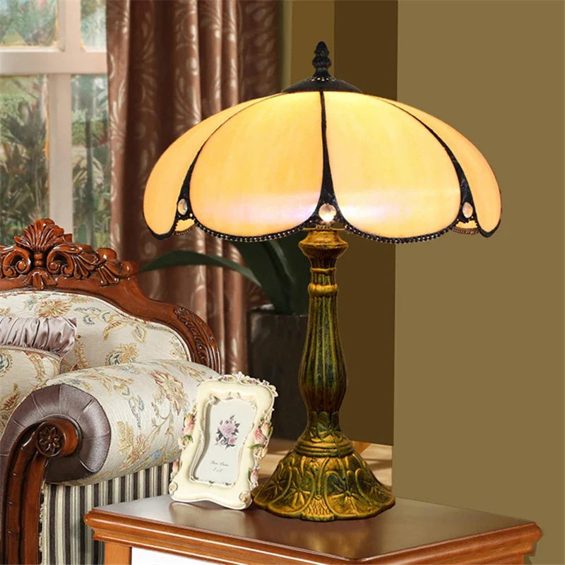 Afralia™ Tiffany Style Stained Glass Table Lamp Vintage Desk Light Home Decor Bedroom Bedside