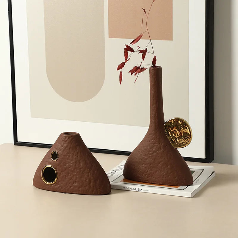 Afralia™ Geometric Triangle Ceramic Vase Flower Arrangement Home Decoration Art