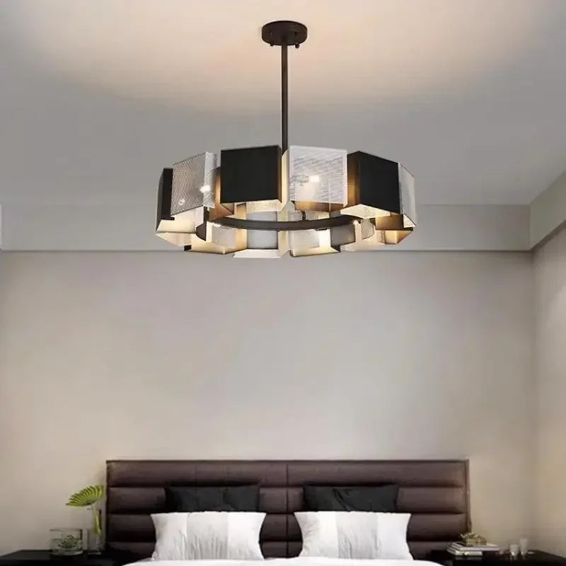 Afralia™ Black Metal Loft LED Chandelier: Modern Indoor Pendant Lamp Fixture Home Lighting