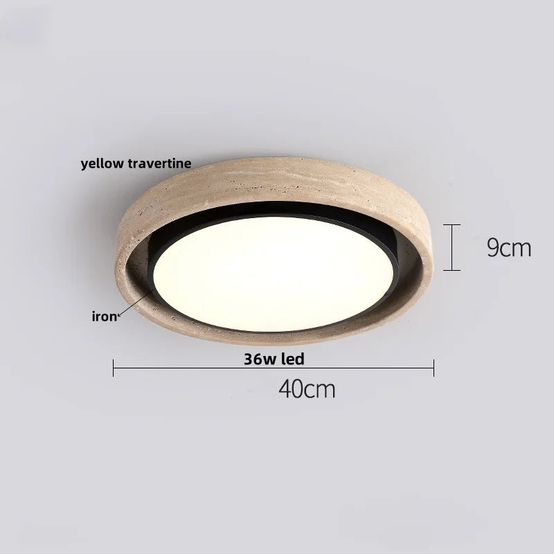 Afralia™ Yellow Travertine Stone LED Ceiling Lamp with Wood Canopy