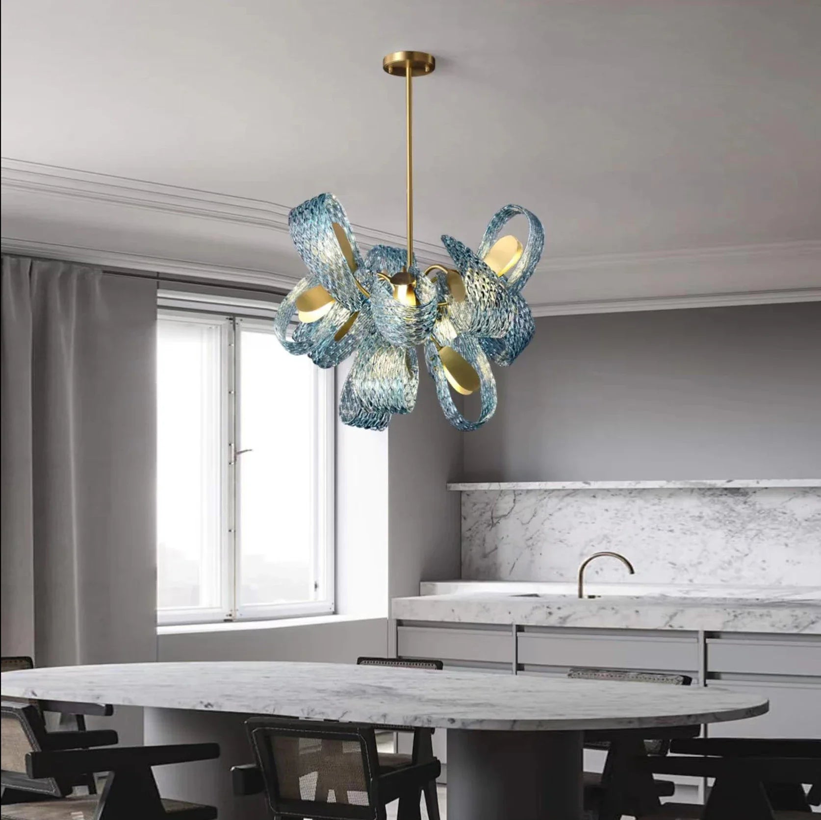 Afralia™ Flower Blue Copper Chandelier - Post-Modern Luxury Art Decor Light