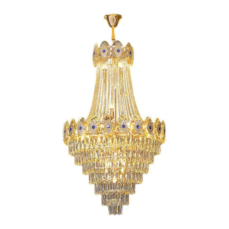 Afralia™ Gold Round Chandelier Dimmable LED Stair Lights Luxury Suspension Lamp