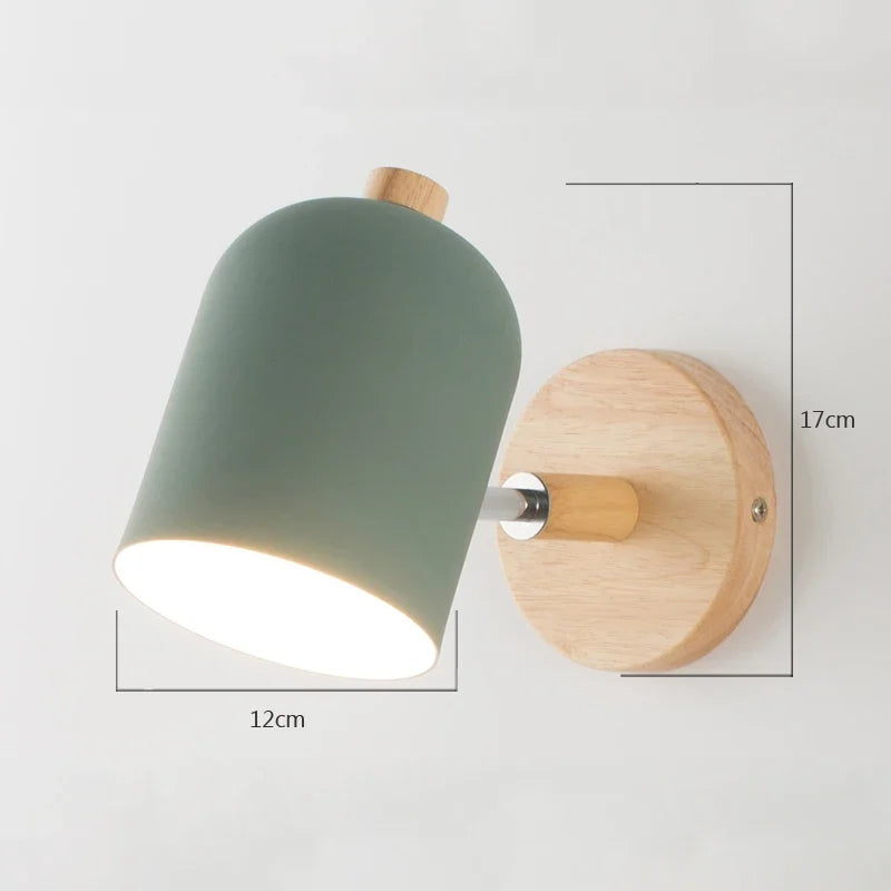 Afralia™ Nordic Wood Wall Lamp - Modern Macaroon Steering Head Bedside Sconce