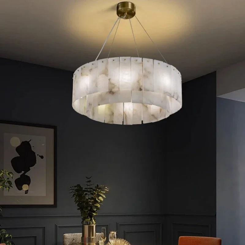 Afralia™ Full Copper Marble Pendant Lamp: Luxury Circular LED Light for Living Room