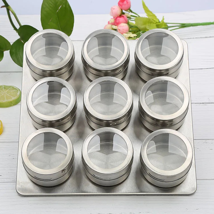 Afralia™ Stainless Steel Spice Jars Set: Magnetic Dustproof Seasoning Organizer & Dispenser