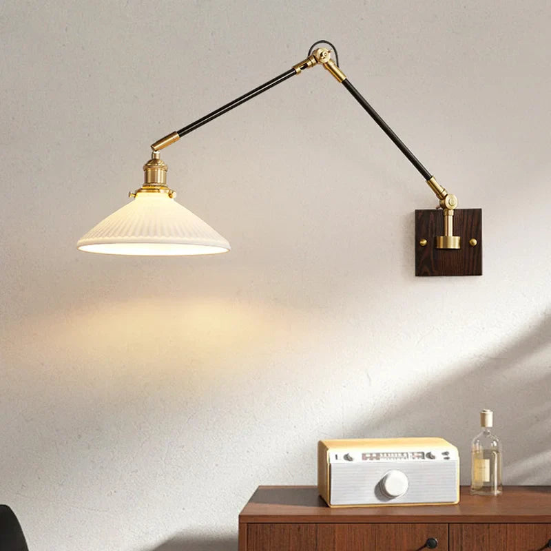 Afralia™ Walnut Wall Lamp: Japanese Style Swing Arm for Bedroom, Study, & Bedside