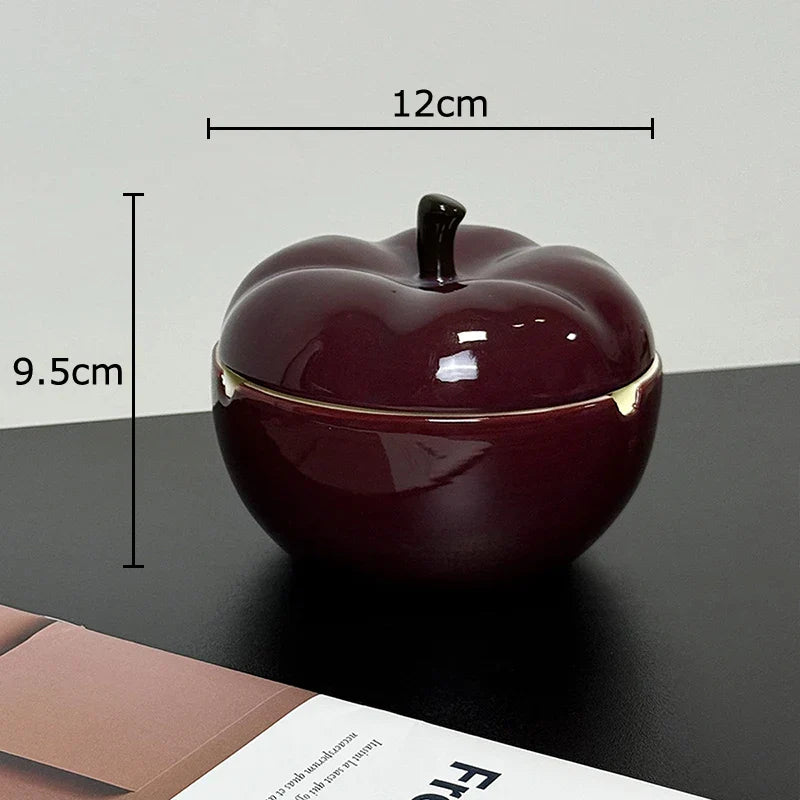 Afralia™ Deep Red Ceramic Apple Ashtray for Home and Office Smoking Accessories