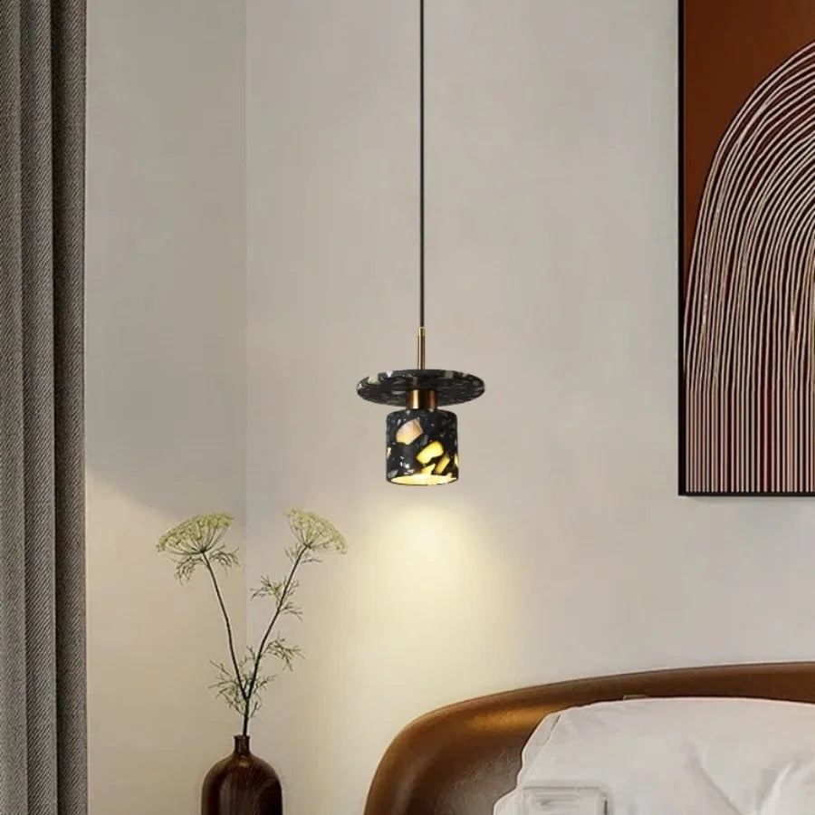 Afralia™ Black Terrazzo Stone LED Pendant Lamp Modern Nordic Hanging Lights